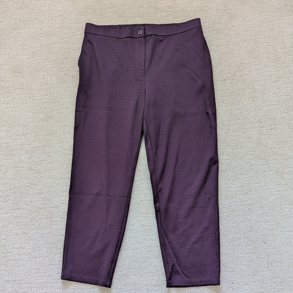 Eileen Fisher Flex Ponte Pant Women L Maroon Stretch Comfy Office Minimalist